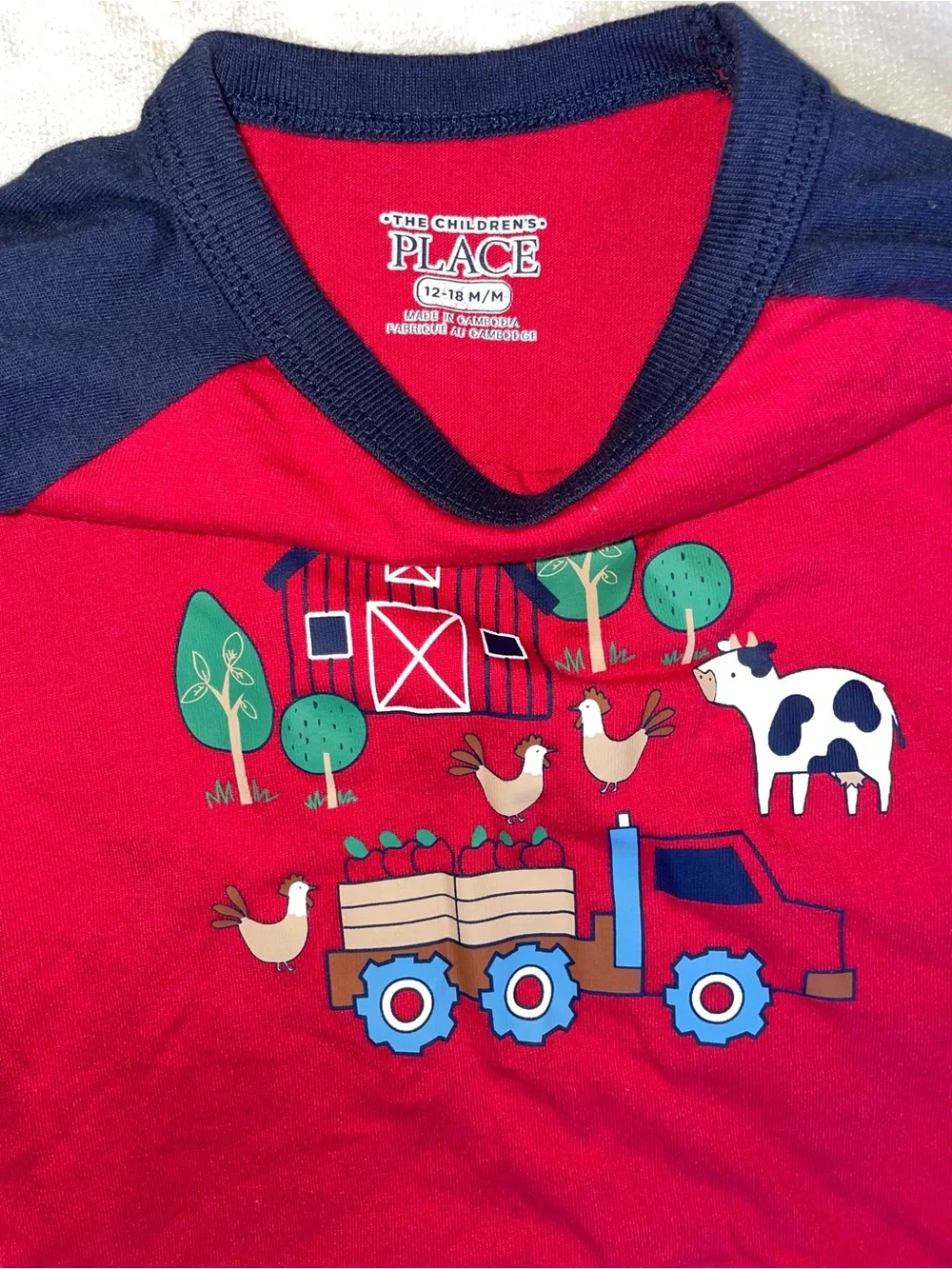 The Children's Place Red & Navy Farm Truck Raglan Tee